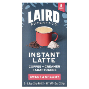 Laird Superfood Latte Instantâneo Doce e Cremoso 5 Pacotes 25 g (09 oz) Cada