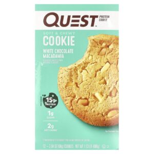 Quest Nutrition Cookie de Proteína Chocolate Branco e Macadâmia 12 Cookies 58 g (204 oz) Cada