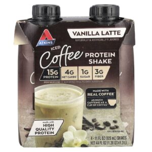 Atkins Shake Proteico de Café Gelado Latte de Baunilha 4 Shakes 325 ml (11 fl oz) Cada