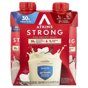 Atkins Strong Shake com Alto Teor Proteico Baunilha 4 Shakes 325 ml (11 fl oz) Cada