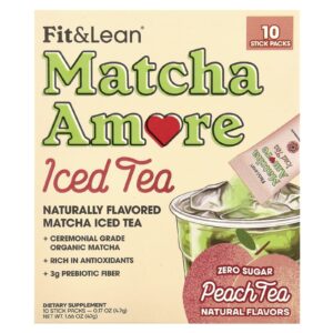 Fit & Lean Chá Gelado Matcha Amore Chá de Pêssego 10 Embalagens 47 g (017 oz) Cada