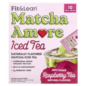 Fit & Lean Chá Gelado Matcha Amore Chá de Framboesa 10 Embalagens 45 g (016 oz) Cada