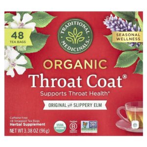 Traditional Medicinals Organic Throat Coat® Original com Olmo-escorregadio Sem Cafeína 48 Saquinhos de Chá Embalados 96 g (338 oz)