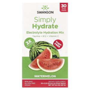 Swanson Simply Hydrate Mistura de Eletrólitos para Hidratação Melancia 30 Embalagens 62 g (022 oz) Cada