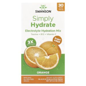 Swanson Simply Hydrate Mistura de Eletrólitos para Hidratação Laranja 30 Embalagens 584 g (021 oz) Cada