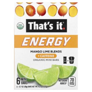 Thats It Energy Minibarrinhas Orgânicas Misturas de Manga e Limão 6 Minibarrinhas 20 g (07 oz) Cada