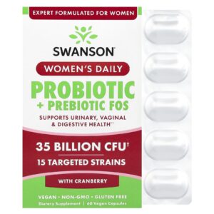 Swanson Probiótico + Prebiótico FOS com Cranberry 35 Bilhões de UFCs 60 Cápsulas Veganas