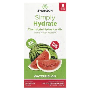 Swanson Simply Hydrate Mistura de Eletrólitos para Hidratação Melancia 8 Embalagens de 62 g (022 oz) Cada