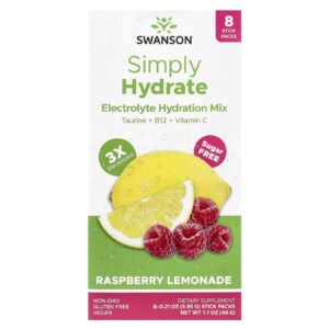 Swanson Simply Hydrate Mistura de Eletrólitos para Hidratação Limonada de Framboesa 8 Embalagens de 595 g (021 oz) Cada