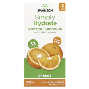 Swanson Simply Hydrate Mistura de Hidratação com Eletrólitos Laranja 8 Embalagens de 584 g (021 oz) Cada