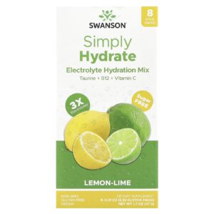 Swanson Simply Hydrate Mistura de Hidratação com Eletrólitos Limão-siciliano 8 Embalagens 592 g (021 oz) Cada