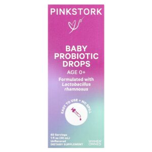 Pink Stork Probiótico em Gotas para Bebês A Partir de 0 Anos Sem Sabor 30 ml (1 fl oz)