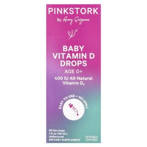 Pink Stork Vitamina D em Gotas para Bebês A Partir de 0 Anos Sem Sabor 30 ml (1 fl oz)