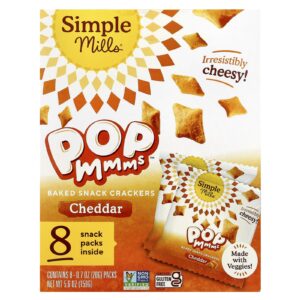 Simple Mills Biscoitos Assados para Lanche PopMmms™ Queijo Cheddar 8 Pacotes 20 g (07 oz) Cada