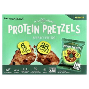 Crisp Power Pretzels de Proteína Tudo 6 Sacos 50 g (175 oz) Cada