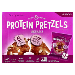 Crisp Power Pretzels de Proteína Gergelim 6 Sacos 50 g (175 oz) Cada