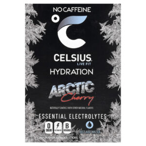 Celsius Live Fit Hidratação Eletrólitos Essenciais Sem Cafeína Cereja Ártica 14 Bastões de Pó 743 g (026 oz) Cada