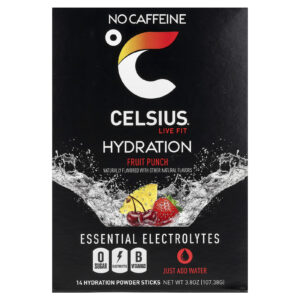 Celsius Live Fit Hidratação Eletrólitos Essenciais Sem Cafeína Ponche de Frutas 14 Bastões de Hidratação em Pó 776 g (027 oz) Cada