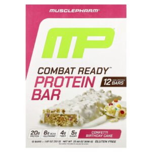 MusclePharm Barra de Proteína Combat Pronto™ Bolo de Aniversário de Confetes 12 Barras 53 g (187 oz) Cada
