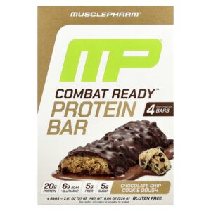 MusclePharm Barra de Proteína Combat Pronto™ Massa de Biscoito com Lascas de Chocolate 4 Barras 57 g (201 oz) Cada