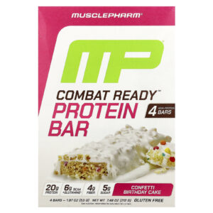 MusclePharm Barra de Proteína Combat Pronto™ Bolo de Aniversário de Confetes 4 Barras 53 g (187 oz) Cada