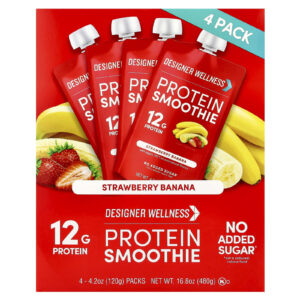 Designer Wellness Smoothie de Proteína Morango e Banana 4 Pacotes 120 g (42 oz) Cada