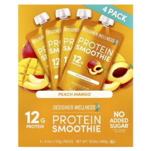 Designer Wellness Smoothie de Proteína Pêssego e Manga 4 Pacotes 120 g (42 oz) Cada