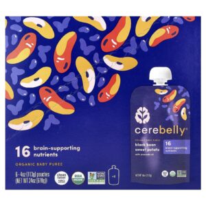 Cerebelly Purê Orgânico para Bebês Feijão Preto e Batata-Doce com Óleo de Abacate 6 Sachês 113 g (4 oz Cada)