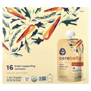 Cerebelly Purê para Bebês Orgânicos Cenoura Caldo de Carne com Alecrim 6 Sachês 113 g (4 oz) Cada