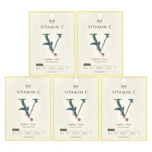 Rael Vitamina C Máscaras Faciais de Beleza Iluminadora e Brilhante 5 Folhas 25 ml (084 fl oz) Cada