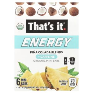 Thats It Energy Minibarrinhas Orgânicas Misturas de Pina Colada 6 Minibarrinhas 20 g (07 oz) Cada