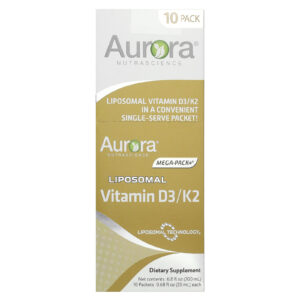 Aurora Nutrascience Vitaminas D3/K2 Lipossomais 10 Embalagens 20 ml (068 fl oz) Cada