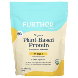 Further Food Proteína Orgânica à Base de Plantas + Cogumelos e Algas Marinhas Baunilha 580 g (2046 oz)
