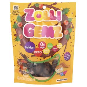 Zollipops Zolli Gemz® Caramelo Coberto com Chocolate ao Leite 85 g (3 oz)