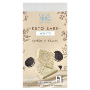 ChocZero Casca Cetogênica Chocolate Branco Cookies e Creme 8 Minibarrinhas 90 g (32 oz)