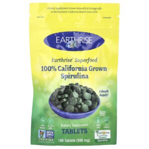 Earthrise Espirulina 100% Cultivada na Califórnia 500 mg 180 Comprimidos