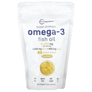 Micro Ingredients Óleo de Peixe Ômega-3 de Tripla Potência Limão 120 Cápsulas Softgel (1.400 mg por Cápsula Softgel)