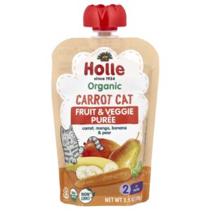 Holle Purê de Frutas e Vegetais Orgânicos Cenoura para Gatos Mais de 6 Meses Cenoura Manga Banana e Pera 100 g (35 oz)
