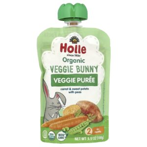 Holle Purê de Vegetais Orgânicos Veggie Bunny A partir de 6 Meses Cenoura e Batata-Doce com Ervilhas 100 g (35 oz)