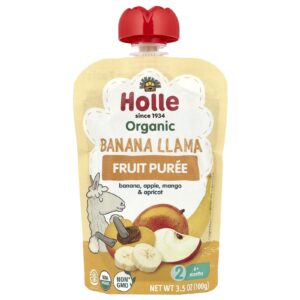 Holle Purê de Frutas Orgânicas Banana Llama A partir de 6 Meses Banana Maçã Manga e Damasco 100 g (35 oz)