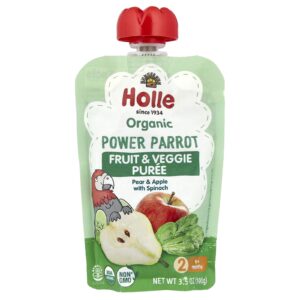 Holle Purê de Frutas e Vegetais Orgânicos Papagaio Poderoso Mais de 6 Meses Pera e Maçã com Espinafre 100 g (35 oz)