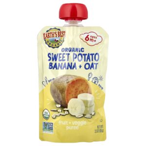Earths Best Purê de Frutas + Vegetais Orgânicos A partir de 6 Meses Batata-Doce Banana + Aveia 99 g (35 oz)