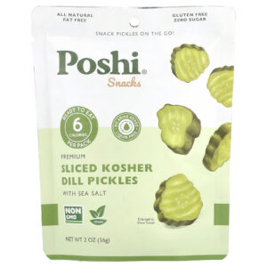 Poshi Lanches Picles e Endro Kosher Fatiados Premium com Sal Marinho 56 g (2 oz)