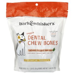 Dr. Mercola Bark & Whiskers™ Dental Chew Bones Para Cães Adultos Vegetal 15 Bones 29 g (102 oz) Cada