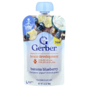 Gerber Purê de Frutas Iogurtes e Grãos Integrais A partir de 12 Meses Banana e Mirtilo 99 g (35 oz)