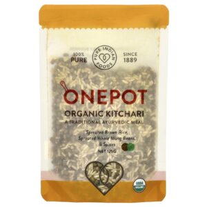 Pure Indian Foods OnePot Kitchari Orgânico Arroz Integral Germinado Feijão Mungu Integral Germinado e Especiarias 125 g