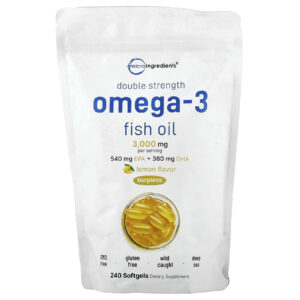 Micro Ingredients Óleo de Peixe Ômega-3 Limão 240 Cápsulas Softgel (1.000 mg por Cápsula Softgel)