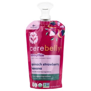 Cerebelly Smoothie Purê Orgânico sem Laticínios A partir de 6 Meses Espinafre Morango Banana 113 g (4 oz)
