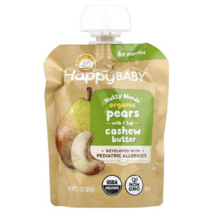 Happy Family Organics Happy Baby® Nutty Blends™ A partir de 6 Meses Manteiga de Caju e Pera Orgânica 85 g (3 oz)