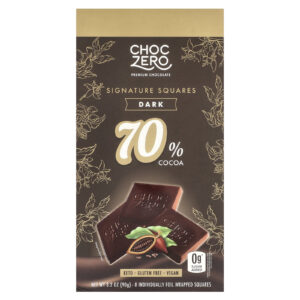 ChocZero Quadrados Exclusivos Chocolate Amargo 70% de Cacau 8 Quadrados 90 g (32 oz)